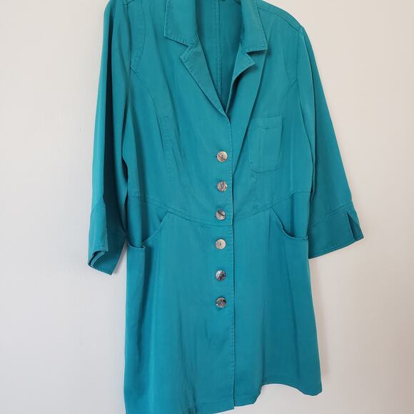 Soft Surroundings Long Collared Jacket Lyocell Teal Flowy Size Medium - Picture 6 of 8